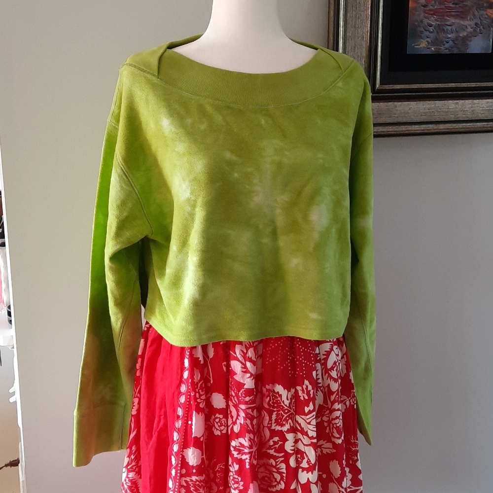 Free People Green Tie Dye Cropped Sweatshirt